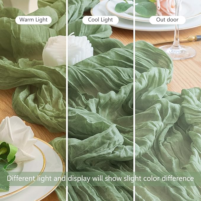 Wokceer Sage Green Cheesecloth Table Runner Spring 3Pack 10FT Boho Gauze Easter Cheese Cloth Table Runner for Party Christmas Sheer Runners for Baby Bridal Shower Wedding