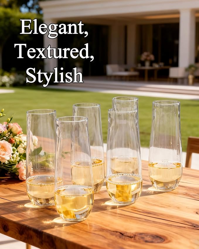 Ciaell 24 Pack Plastic Champagne Flutes - 9 Oz Disposable Champagne Glasses - Stemless Mimosa Glass for Parties & Weddings & Birthdays