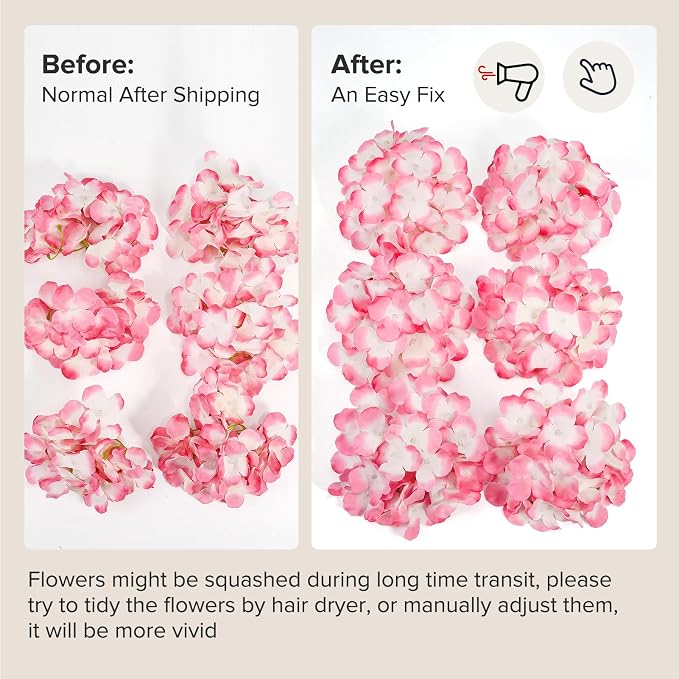 Auihiay 64Pcs Hydrangea Artificial Flowers Bulk, Faux Hydrangea Flowers Heads with Stems for Spring Spring Wedding Decor Bouquets and Centerpieces Wedding Photo Booth(Blush Gradient)
