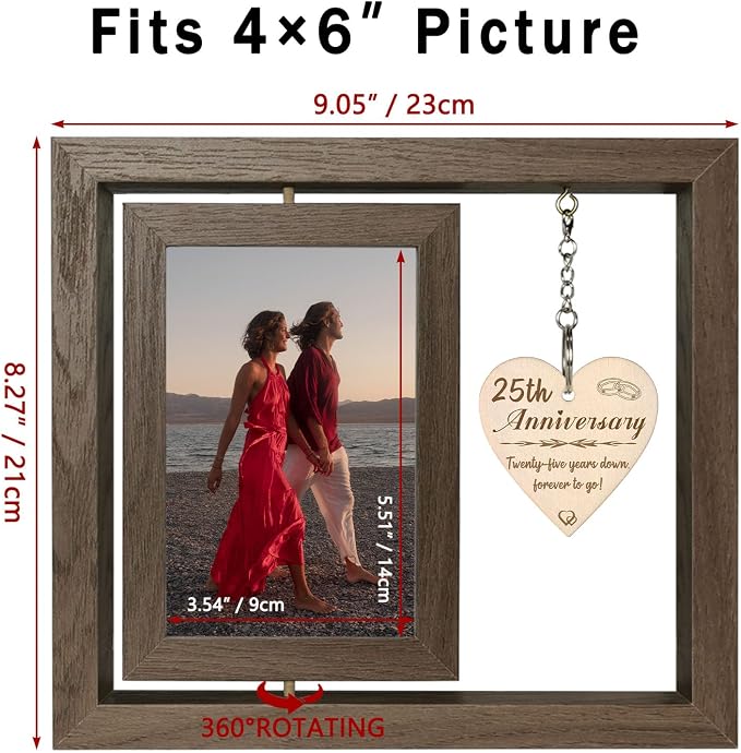 EYITUPC 25 Year Wedding Anniversary Picture Frame Gifts, 25th Anniversary Frame Gifts for Couple Wife Husband (Display Two 4x6)