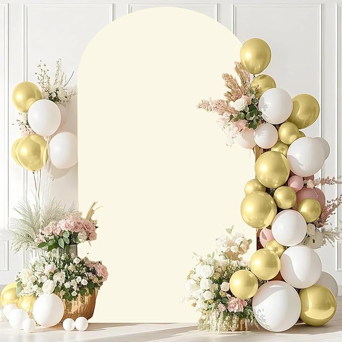 FANPROMS Wedding Arch Cover Ivory 4x7.2FT Spandex Fitted Arch Cover Backdrop Fabric Chiara Round Top Arch Covers Stretchy Backdrop 2-Sided Arch Stand Covering for Wedding Birthday Balloon Arch Frame