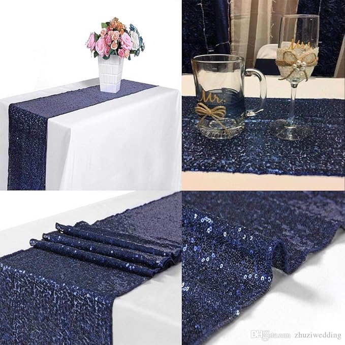JYFLZQ Navy Blue Sequin Table Runner 12" x 108" Pack of 5 Sparkly Navy Metallic Table Runner Glitter Sequin Runner for Table Birthday Party Event Decorations