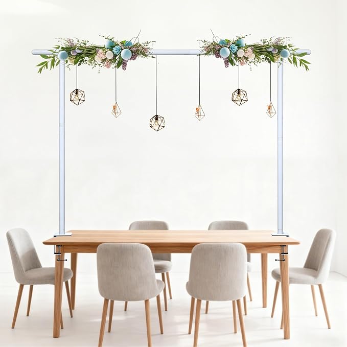 Beyeutao Over the Table Rod Stand with Clamps White Table Arch Adjustable Rod Stand H16-45 L16-87 Balloon Frame Hanging for Party Anniversary Wedding Birthday Garden Arbors Christmas Halloween