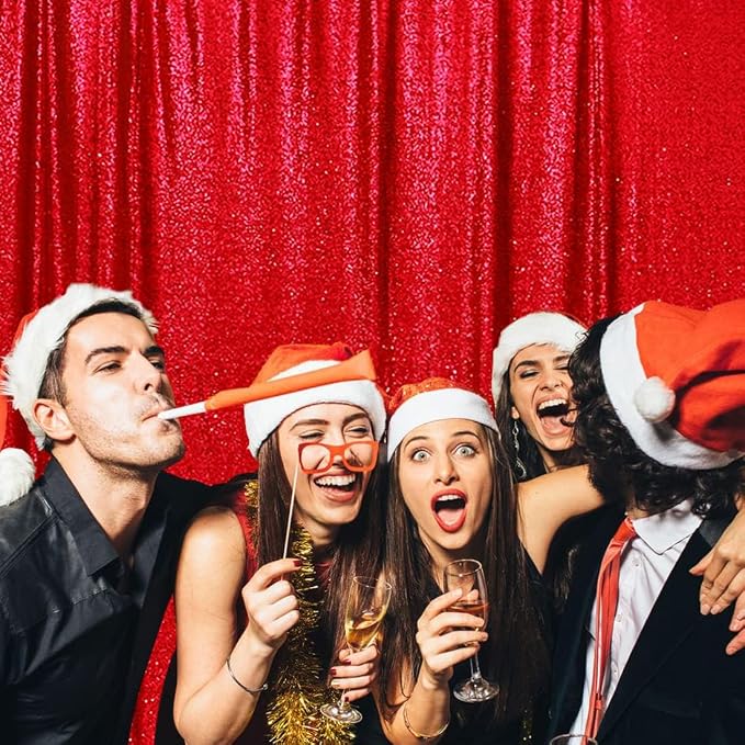 Poise3EHome Red Sequin Backdrop,7FT x 7FT Sequin Photography Backdrop Curtain for Party Decoration