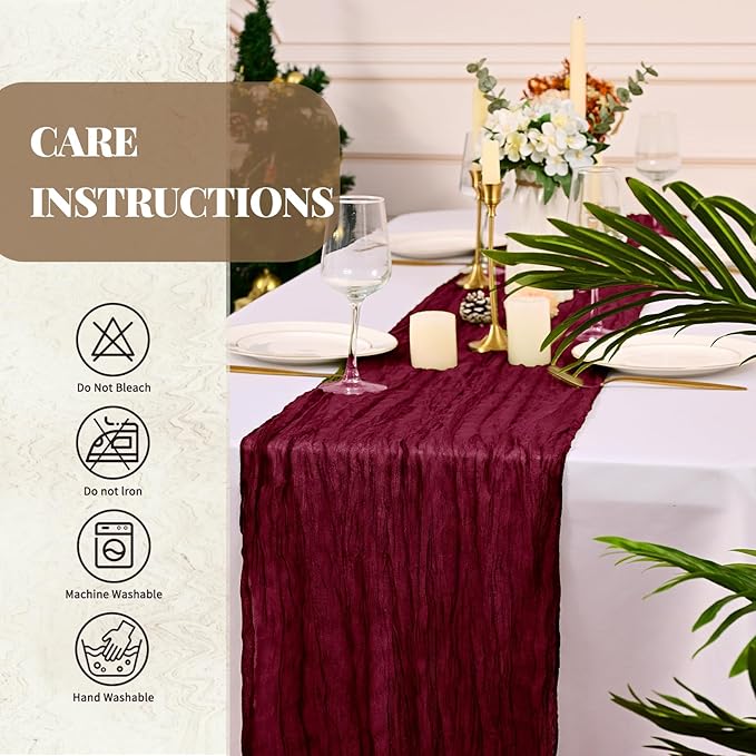 Pesonlook 24 Pack Cheesecloth Table Runner,Burgundy Table Runner Long Romantic Semi Sheer Rustic Boho Gauze Table Runners for Wedding Bridal Shower Birthday Party Decorations(17.7×108 Inch)