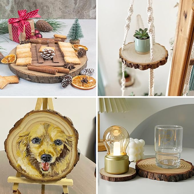 Philorn Wooden Circles for Centerpieces 6Pcs 6.3-7 inch Wood Slices Tree Stump Decor with Bark, Wooden Rounds Unfinished Wood Base Wood Slabs for Centerpieces Wedding Decor, DIY Painting Crafts