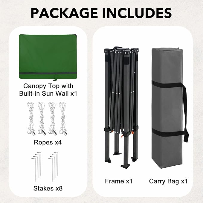 6x4 Pop Up Canopy Tent with Half Wall Panel, Instant Portable Beach Canopy, Outdoor Tent with Carry Bag for Camping, Sports, Tailgating, Events, Green