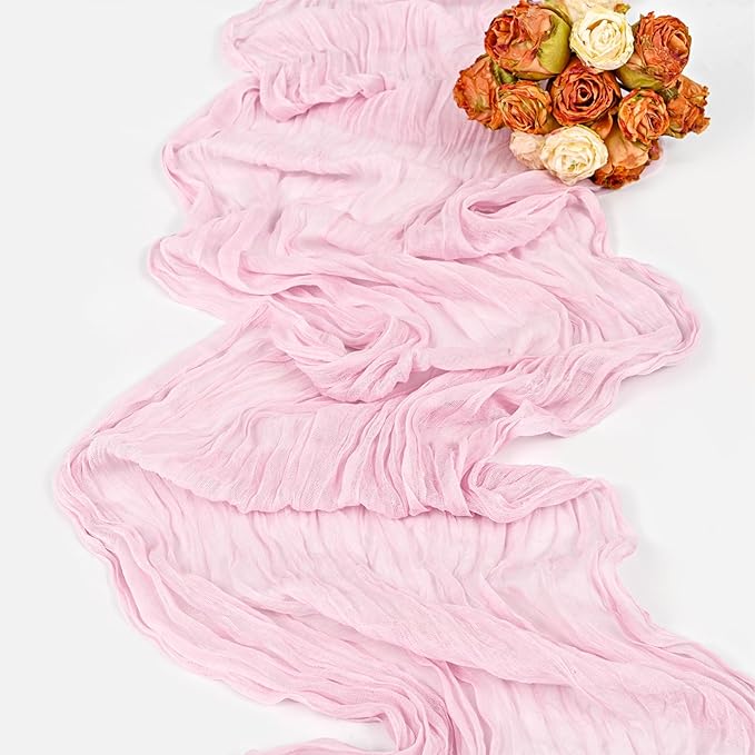 24 Pack Light Pink Cheesecloth Table Runner,10FT Boho Gauze Table Runners,35 x 120 inch Rustic Long Sheer Fabric Cheese Cloth Table Runner for Wedding Party Bridal Shower Christmas Decorations
