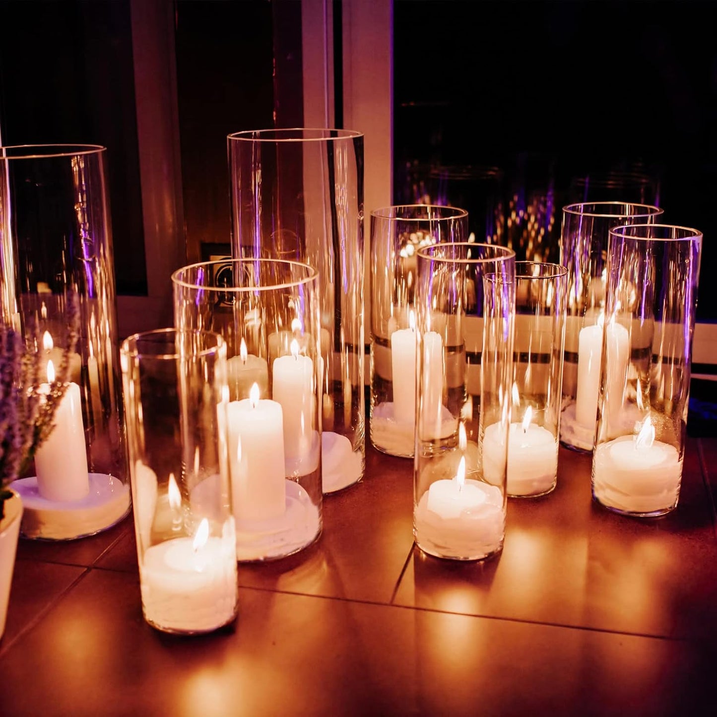 Hurricane Candle Holders 24 PCS Cylinder Flower Vases, Pillar Votives Floating Candles Holder, Clear Glass Vase for Wedding Party Decoration 10" 7.8" 6"