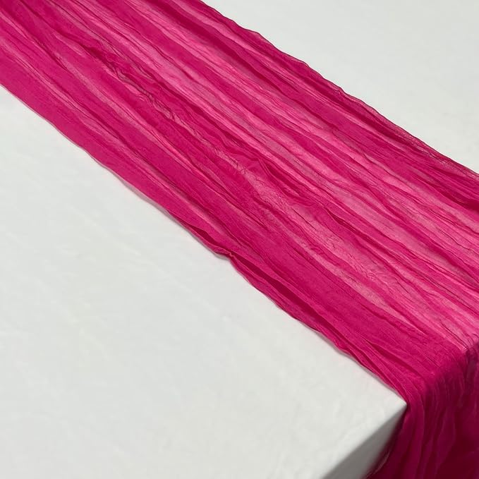 10 Pack 120inch Hot Pink Cheesecloth Table Runners - 10Ft Long Cotton Gauze Table Runner Set for Weddings Bridal Parties and Baby Showers Decoration- Elegant Fuchsia Table Cloth