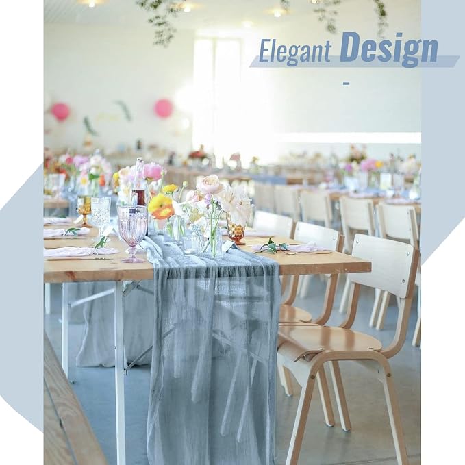 24 Pack Dusty Blue Cheesecloth Table Runner 35x120 Inch Boho Gauze Cheese Cloth Table Runner 10FT Long Rustic Sheer Wedding Table Decor for Wedding Bridal Shower Holiday Party
