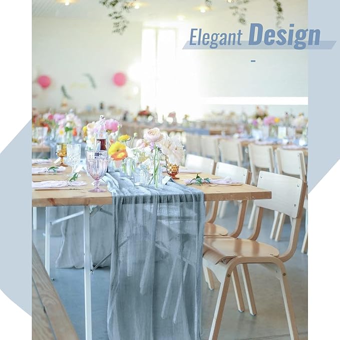 Showgeous 6 Pack Dusty Blue Cheesecloth Table Runner, 10FT Long Semi-Sheer Boho or Rustic Gauze Table Runner Wedding Table Decor for Wedding Arch Draping Bridal Shower Holiday Party