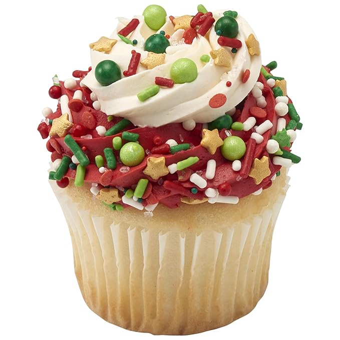 DECOPAC North Pole Fusion Mix Candy Sprinkles, 26oz, Fancy Christmas Gold Stars, Green Trees, Red Berries, Edible Festive Sprinkles For Celebration Cakes, Cupcakes, Cookies & Donuts (28308)