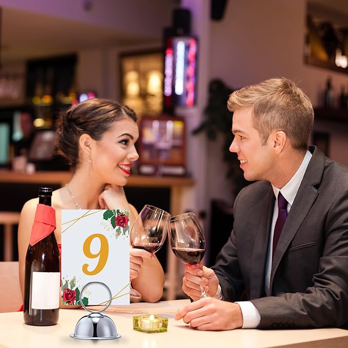 MorningRo 24 Pcs Wedding Table Place Card Holders Metal Table Number Holders Stand Sign Tabletop Menu Stands Sign for Wedding Christmas Restaurant Banquet(Silver)