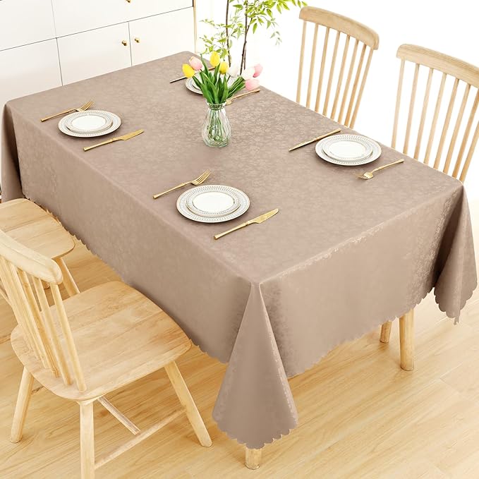Smiry Rectangle Table Cloth, Waterproof Heavy Duty Vinyl Tablecloths, Wipeable Washable Table Cover for Kitchen and Dining Room (Khaki, 60" X 120")