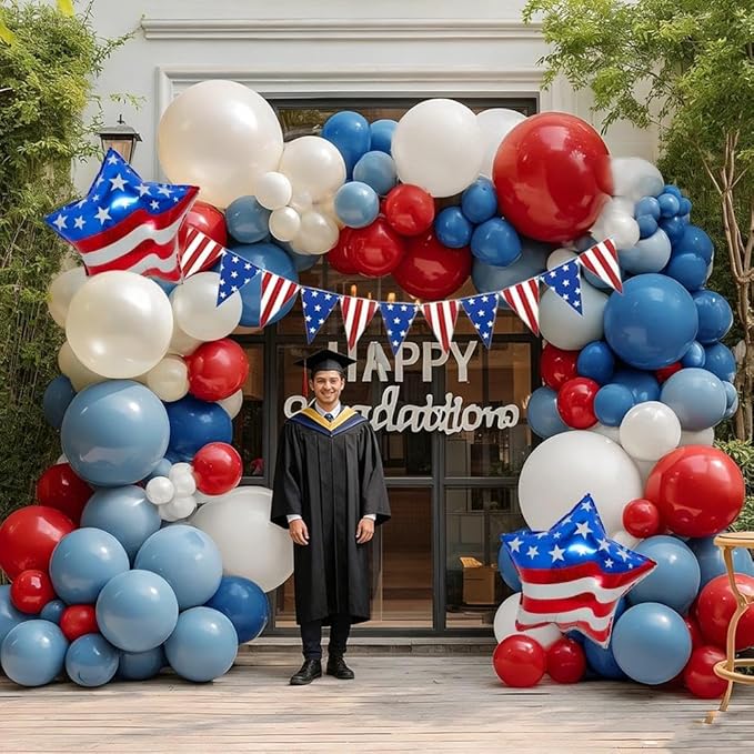 Red Blue White Balloon Garland Double Stuffed Royal Blue Red Balloons Pearl White Sand Pastel Balloon Arch Kit for Birthday Baby Shower 4th of July Patriotic Graduation Party Decorations