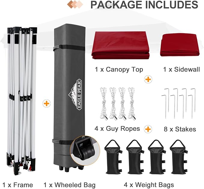 EAGLE PEAK Commercial Canopy 12x12 Pop Up Canopy Tent with 1 Sidewall, Easy Setup Heavy Duty Instant Event Shelter for Vendors & Markets, Outdoor Sun Shade, Burgundy