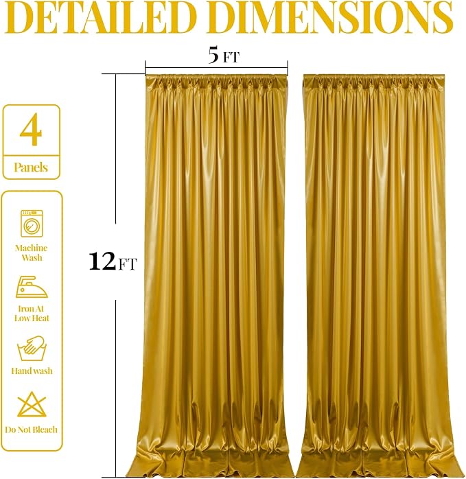 Dark Gold Glitter Backdrop Curtains - 20x12FT Satin Photo Backdrop, Wrinkle-Free Shimmer Back Drop Cloth Shiny Drapes for Photobooth Wedding Birthday Parties Photoshoot Background Decorations