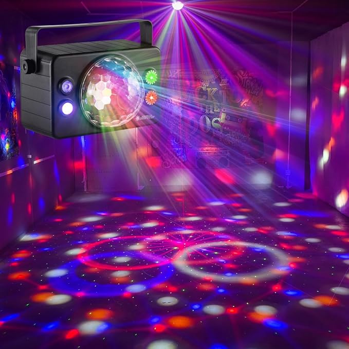 Laucnpty 4 in 1 Party Lights Dj Disco Ball Light with Sound Activated and 6 Lighting Colors, LED Stage Strobe Lamp for Home Indoor Room Dance Parties Karaoke Club Show Bar Rave(Lampshade Diameter 5'')