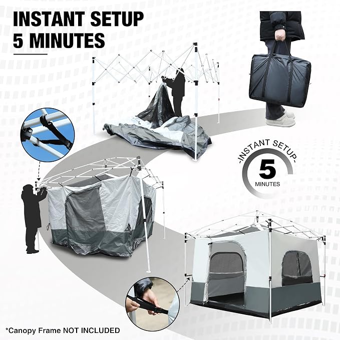 REDCAMP Canopy Camping Tent for Pop Up Canopy Tent, Inner Tent Converts Straight Leg 10'x10' or 10'x20' Canopy into Camping Tent, Fits 4-6 Person(Frame/Shelter NOT Included)