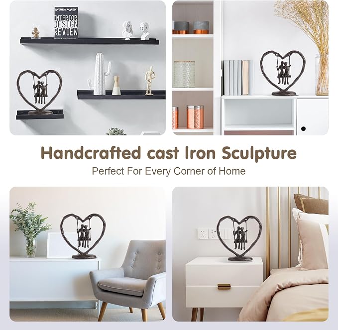Iron Anniversary Wedding Gifts for Wife/Her/Him/Husband,Wedding Gifts for Couples,Birthday/Valentine's Day/6th Anniversary Keepsake,Handcrafted Iron Couple Statue Decor,Heart Sculpture/Figurine