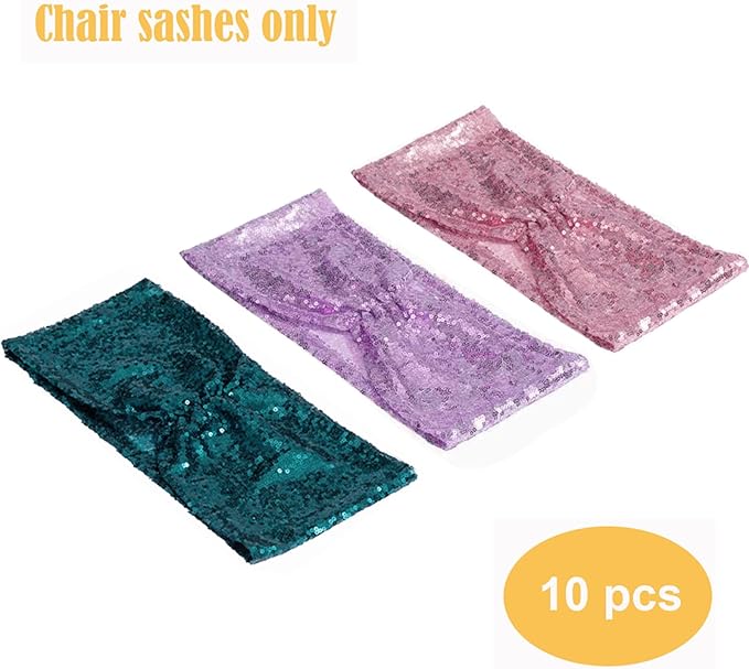 Eternal Beauty 10 Pack Sequin Chair Sashes Glitter Band Fuchsia Pink Chair Sashes for Wedding Folding Chairs Decoration
