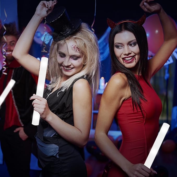 60Pack LED Glow Foam Sticks Bulk,Light Up Glow Sticks with 3 Flashing Modes, White Glow Wands Party Pack,Glow In The Dark Party Supplies for Valentines Day,July 4th, Wedding,Birthday,Concert