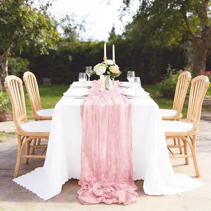 10 Pack Pink Cheesecloth Table Runner 17x108 Inch Semi Sheer Boho Rustic Gauze Cheese Cloth Table Runners for Wedding Party Birthday Baby Shower Home Décor