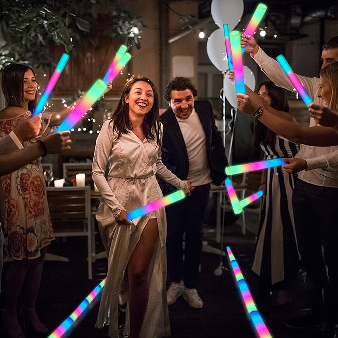 OLUPP 32PCS Foam Glow Sticks, Foam Light Up Sticks with 3 Modes Colorful Flashing, Glow Sticks for Wedding, Glow Stick Bulk Party Pack for Wedding, Raves, Concert, Camping, Carnival