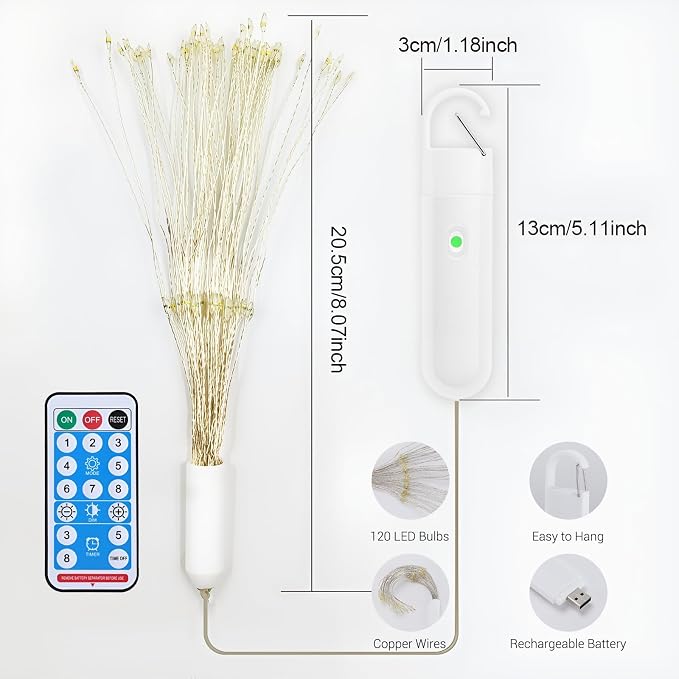 4 Pcs Hanging Firework Lights: Twinkle Fairy String Lights with Remote, 480 LED 8 Modes Dimmable, Indoor Outdoor Battery Operated Starburst Light for Garden, Patio, Party Xmas Decor