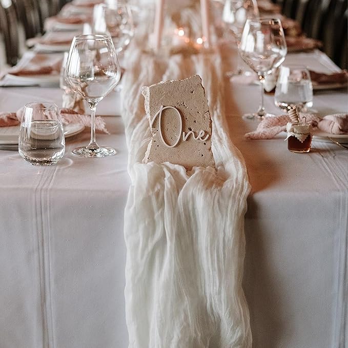 10 Pack White Cheesecloth Table Runner 17x108 Inch Semi Sheer Boho Rustic Gauze Cheese Cloth Table Runners for Wedding Party Birthday Baby Shower Home Décor