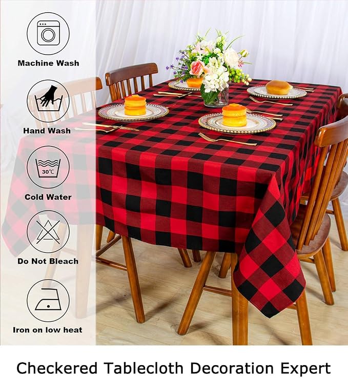 ShinyBeauty Checked Tablecloth Rectangle 54x80-Inch Red and Black Buffalo Plaid Tablecloths Washable Cotton Table Cover Gingham Tablecloth for Dining Rustic Lattice Table Cloth Farmhouse Linen