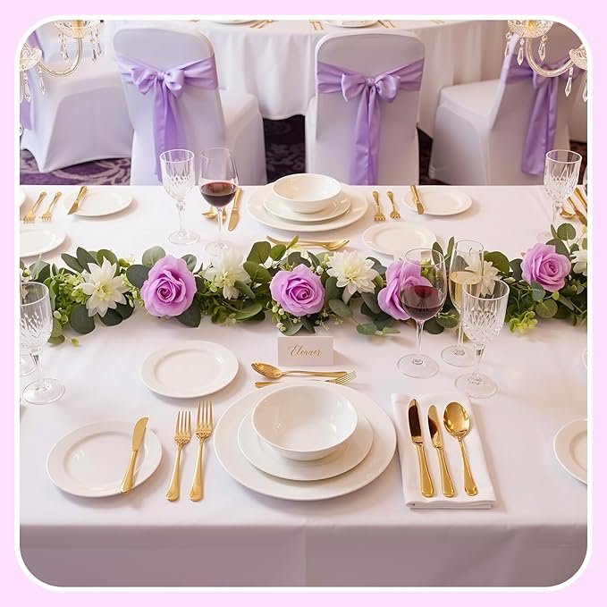 4 Pack Wedding Garland Set, Purple Rose & White Dahlia Hanging Flower Vines for Wedding Arch, Backdrop, Mantel, Home Decor (5.91ft)
