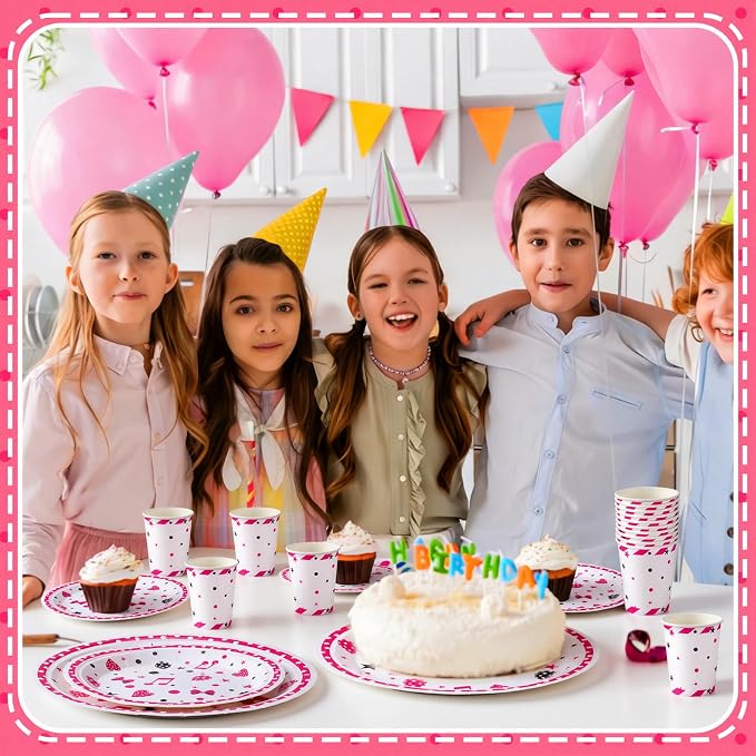 Domensi 250 Pcs Pink Cartoon Birthday Decorations Serves 50 Guests Pink Cartoon Theme Tableware Set Include Disposable Paper Plates Napkins and Cups for Baby Shower Party Supplies