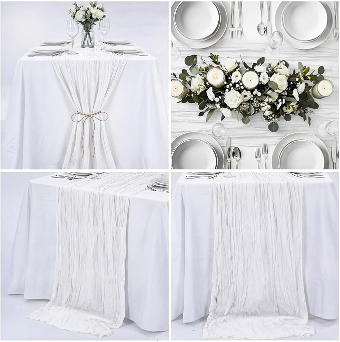 LemonRoad 4 Pcs 20ft Cheesecloth Table Runners Extra Long Boho Rustic Gauze Fabric Cheese Cloth Runner for Wedding Decorations Baby Shower Party Supplies Boho Table Bridal Shower Decor (Ivory)