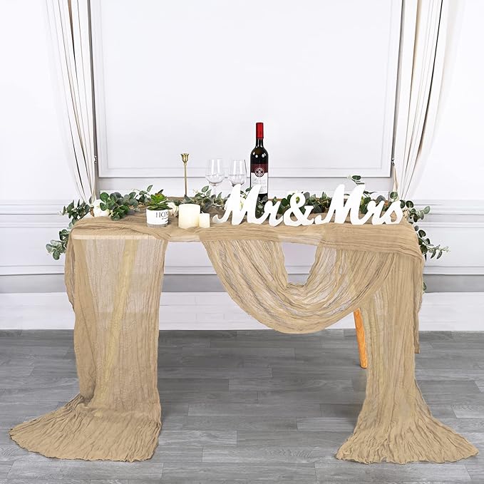 12 Pack 10Ft Beige Cheesecloth Table Runner 35 x 120 inch Boho Gauze Cheese Cloth Table Runner Vintage Rustic Sheer Runners for Wedding Bridal Shower Birthday Party Cake Table Decorations