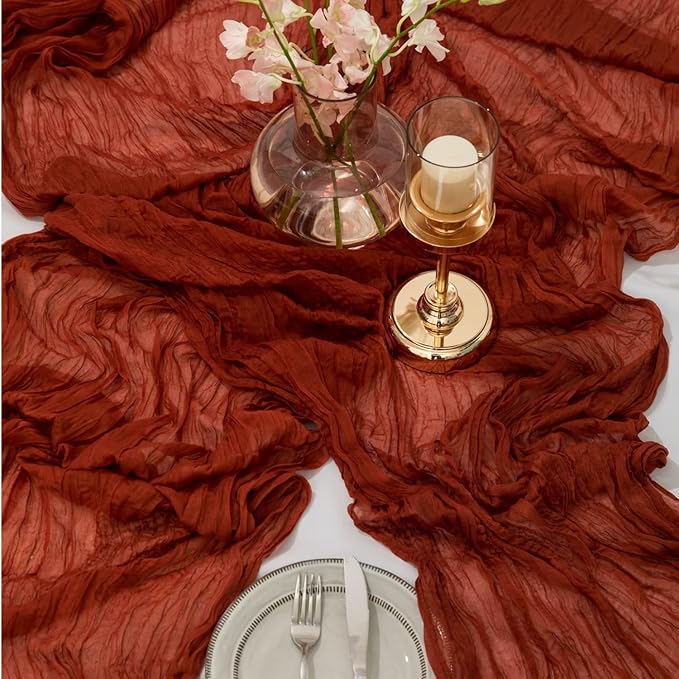 16 Pack Terracotta Cheesecloth Table Runner 35x120 Inch Boho Gauze Cheese Cloth Table Runner 10FT Long Rustic Sheer Table Runners for Wedding Bridal Shower Birthday Party Table Decor