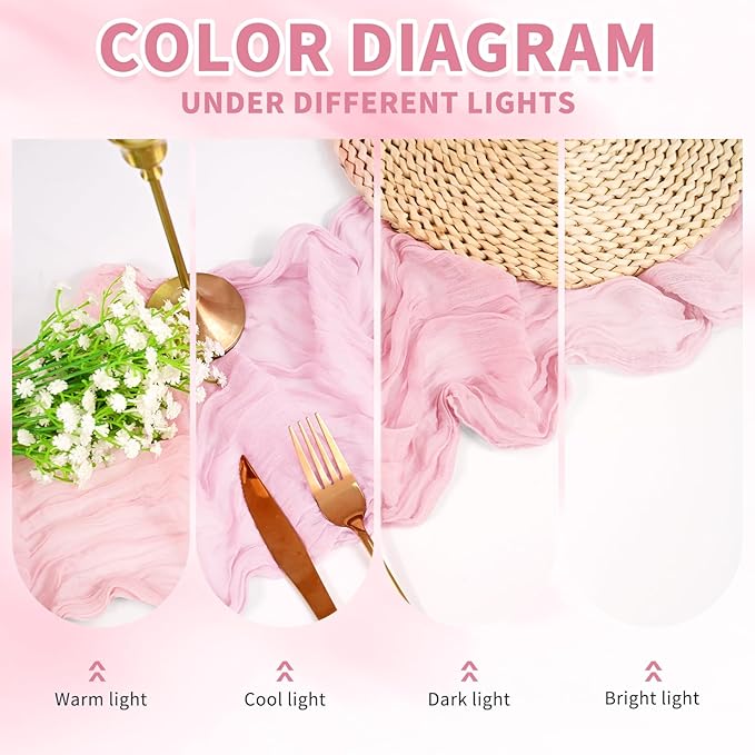6 Pack Cheesecloth Table Runner,Light Pink Table Runner Long Romantic Semi Sheer Rustic Boho Gauze Table Runners for Wedding Bridal Shower Birthday Party Decorations(17.7×108 Inch)