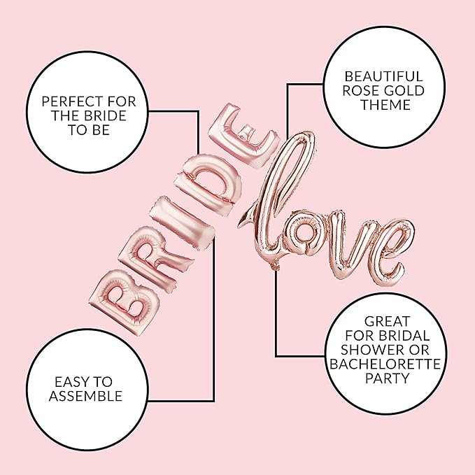 Bachelorettesy 28pc Bachelorette Party Decorations Kit for Bride to Be, Bridal Shower Decorations, Engagement Party – Balloons, Sash, Foil Backdrop Curtain (Rose Gold)