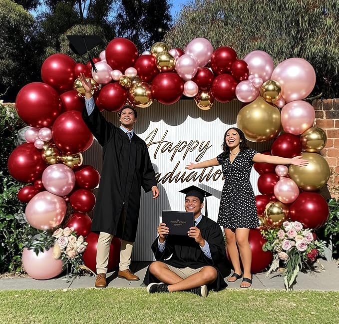 Burgundy Pink Balloon Arch Kit, Double Stuffed Ruby Red Pearl Pink Gold Balloon Garland Wine Red Maroon Balloons for Mother's Day Wedding Engagement Bridal Shower Birthday Graduation Party Decor