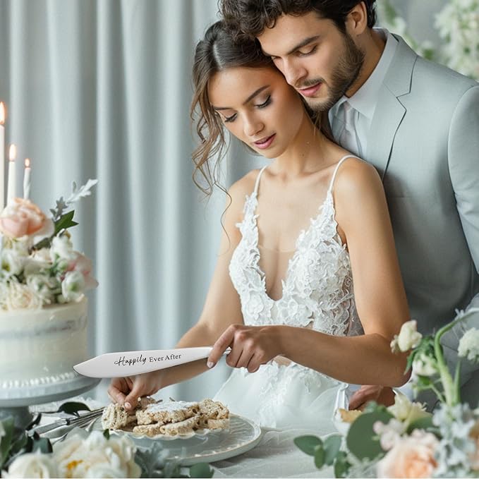 Wedding Cake Knife and Server Set, Mr and Mrs Champagne Flutes & Forks with Wooden Box, Silver Cake Cutting Set for Wedding Engagement Bridal Shower Gifts
