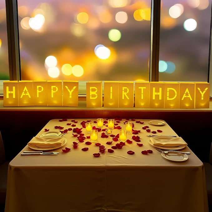 “Happy Birthday” Light up Letters - Luminary Paper Bags for Birthday Banner and Sign