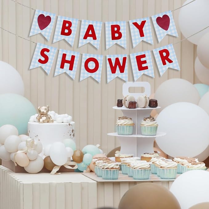 Custom Banner Kit - DIY Burlap Banner with 92 Felt Letters - Personalized for Birthday, Wedding & Party Decorations (blue gingham+red letter)