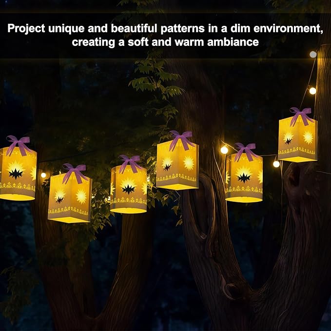 20 Pcs DIY Hanging Lanterns with String Light, Sun-Shaped Thickened Paper Cutout Lantern for Home Yard Decor, Suitable for Princess Girls Birthday Party Wedding Festival Decorations