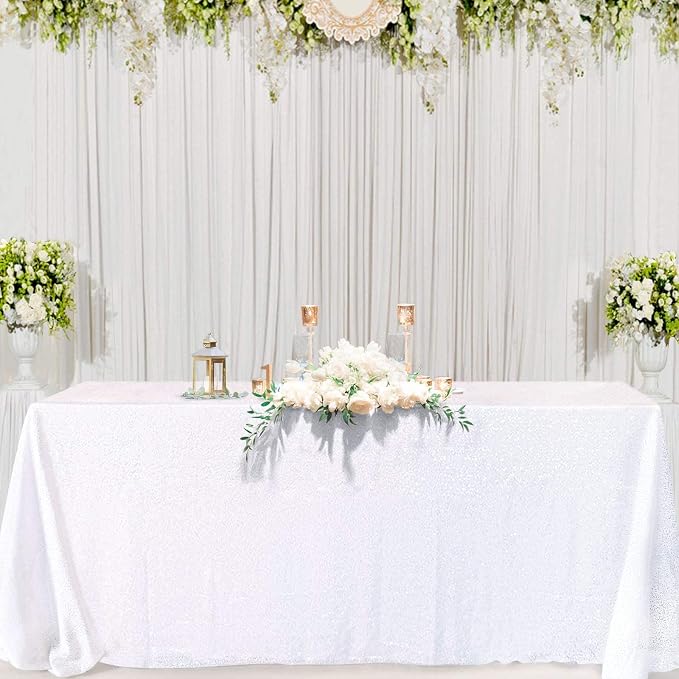 B-COOL White Sequin Tablecloth Small Decorative Table Cloths Christmas White Sparkly Tabletop Fabric Linen for Valentine's Day Wedding Party Banquet 50x50inch