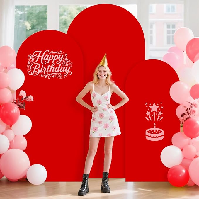 Red Arch Cover Set of 3 Wedding Arch Stand Cover 7.2ft 6.6ft 6ft Spandex Balloon Arch Covers Stretchy Backdrop Chiara Arch Backdrop Cover for Happy Birthday Party Bridal Shower Arch Decor