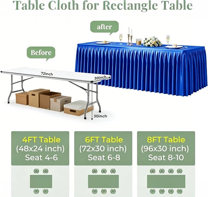 1 Pack Royal Blue Satin Tablecloths Rectangle 4FT, Glitter Spandex Fitted Stretch Table Covers Wrinkle-Free Floor Length Shimmer Table Skirt for Weddings Parties Baby Shower Banquets Vendor Events