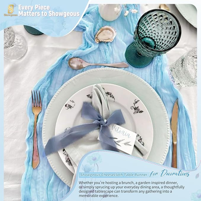 18 Pack Baby Blue Cheesecloth Table Runner 17 x 108 inch Boho Gauze Table Runner Rustic Sheer Cheese Cloth Table Decorations for Wedding Party Baby Bridal Shower Birthday Holiday Home