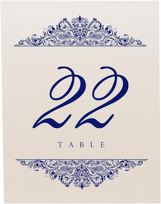 Paisley Wedding Table Numbers (Select Color/Quantity), Champagne, Navy, 1-40, Double Sided, Tent or Use in a Stand, Great for Parties & Restaurants - Made in the USA