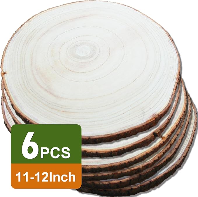Wood Slices,Wood Slices for Centerpieces Table Decorations,Unfinished Rounds Wood for Crafts,Wood Slice for Rustic Wedding Decoration Projects, Natural Paulownia Wooden Slabs(11-12inch 6pcs)